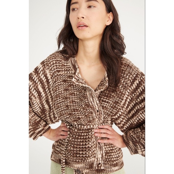Misha & Puff Adult Fisherman Cardigan in Bark Space Dye * WITH matching belt - Picture 2 of 8